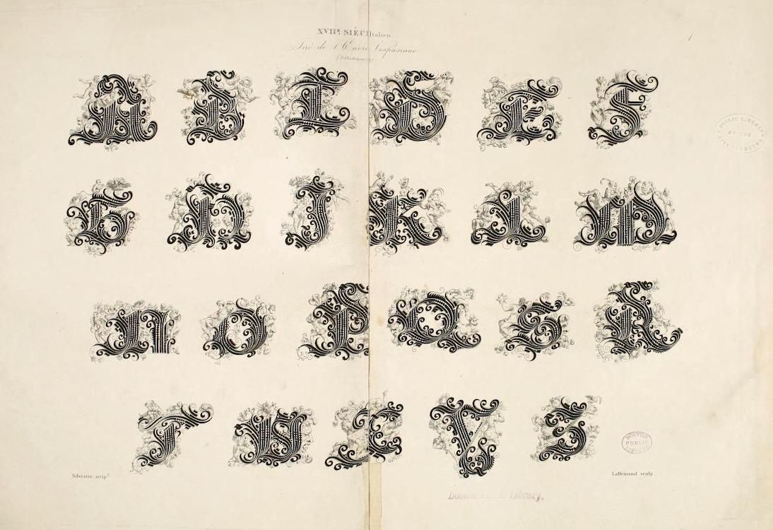 A page from a book or document featuring a grid of ornate, decorative letters in a gothic or blackletter style.