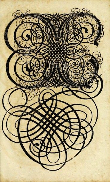 Vintage ornate design in black ink on aged paper.