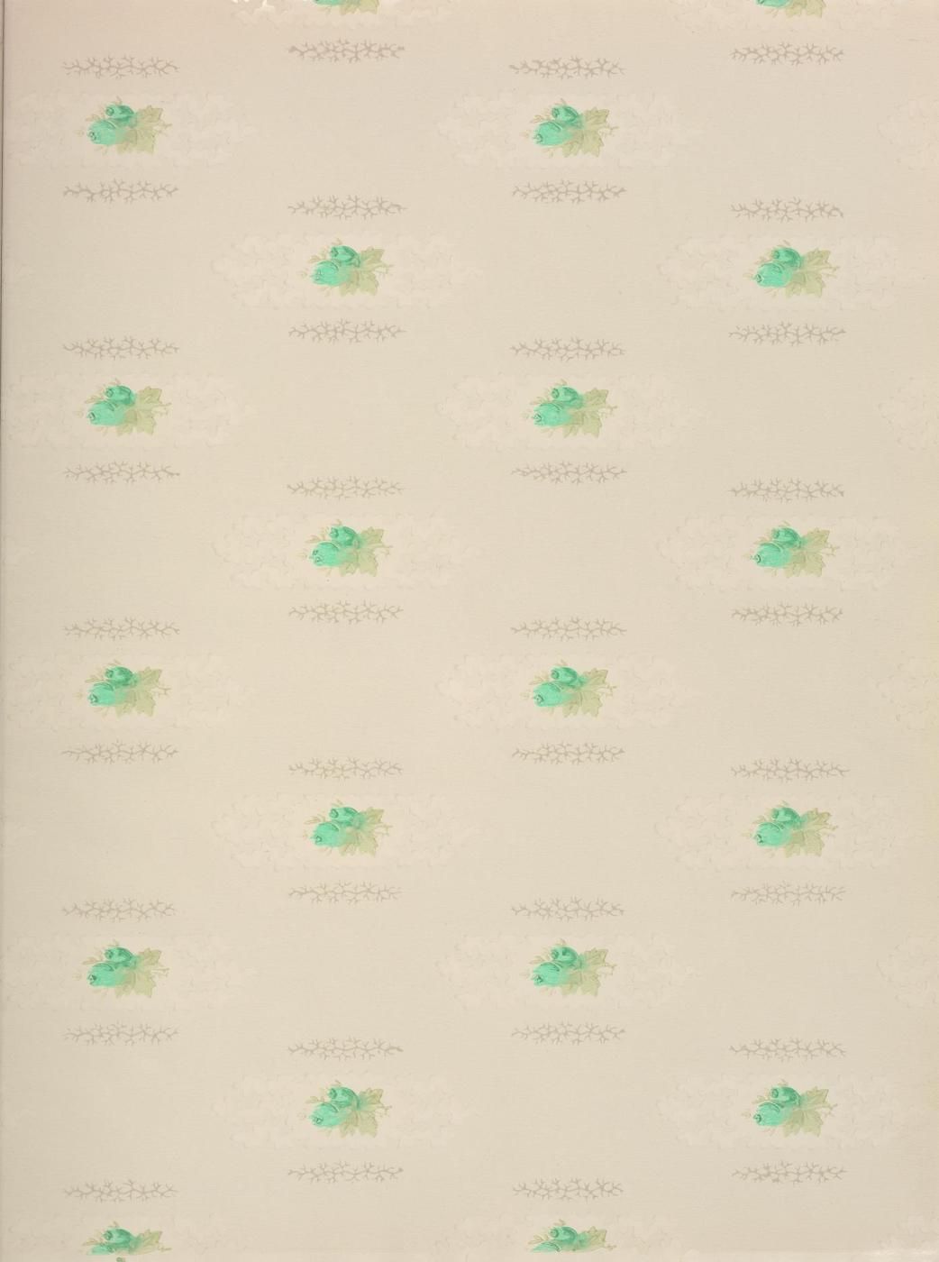 Seamless repeating pattern of stylized green floral motifs on a light beige background.