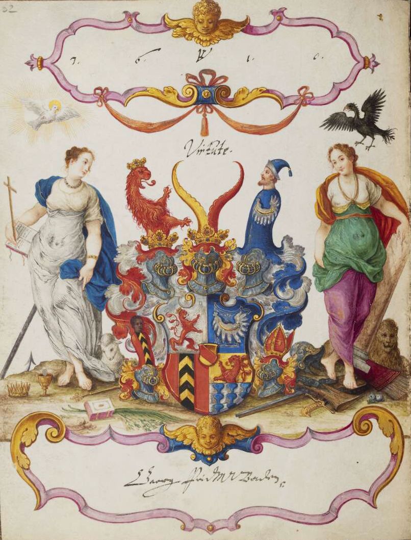 A detailed, colorful illustration of a coat of arms, likely from a historical or heraldic document.