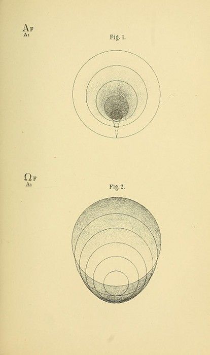 Two scientific diagrams, Fig. 1 and Fig. 2, showing concentric curves around a central dot, resembling layered spheres or ellipses.