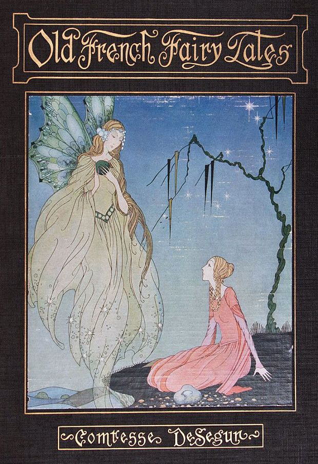 Book cover illustration for "Old French Fairy Tales" by Comtesse de Ségur, featuring a fairy and a woman in a mystical setting.