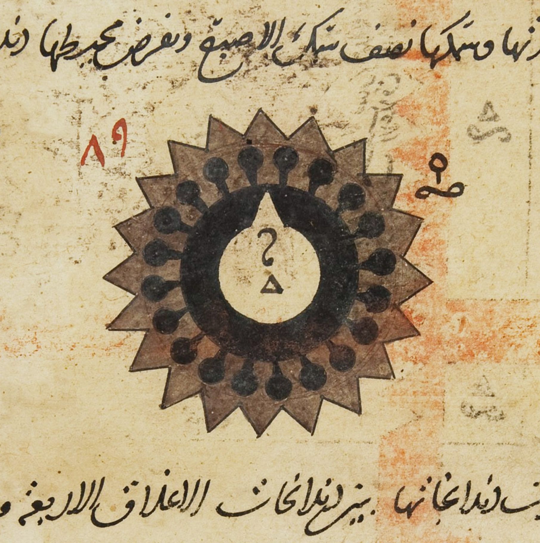 A vintage diagram with Arabic text and symbols.