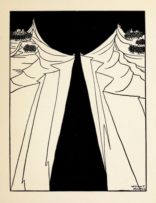 A black and white illustration of two trees framing a dark void. The trees are stylized with flowing lines and suggest foliage at the top. A signature reads 'William T. Horton' in the bottom right corner.