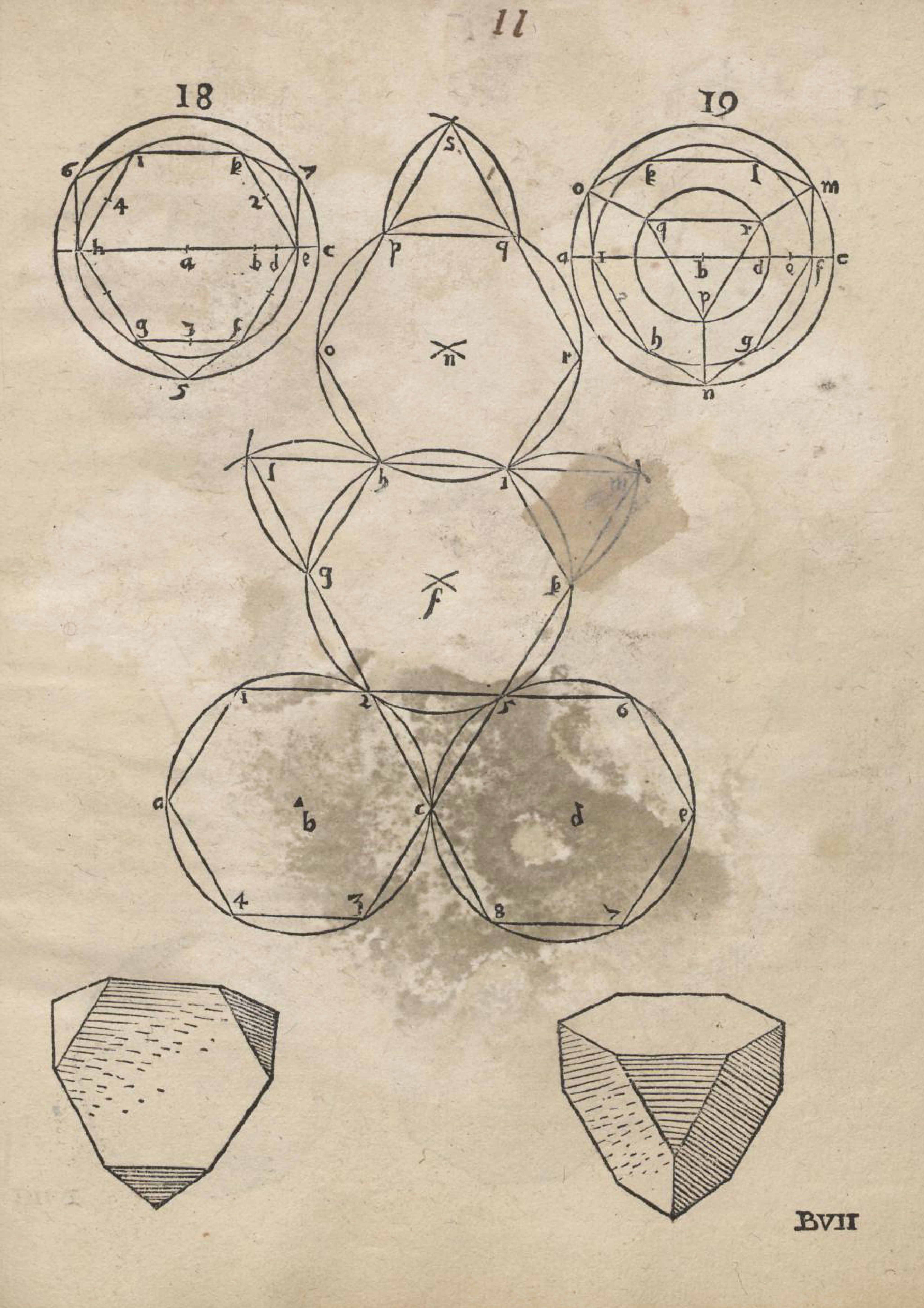 Vintage diagram of geometric shapes and crystals.