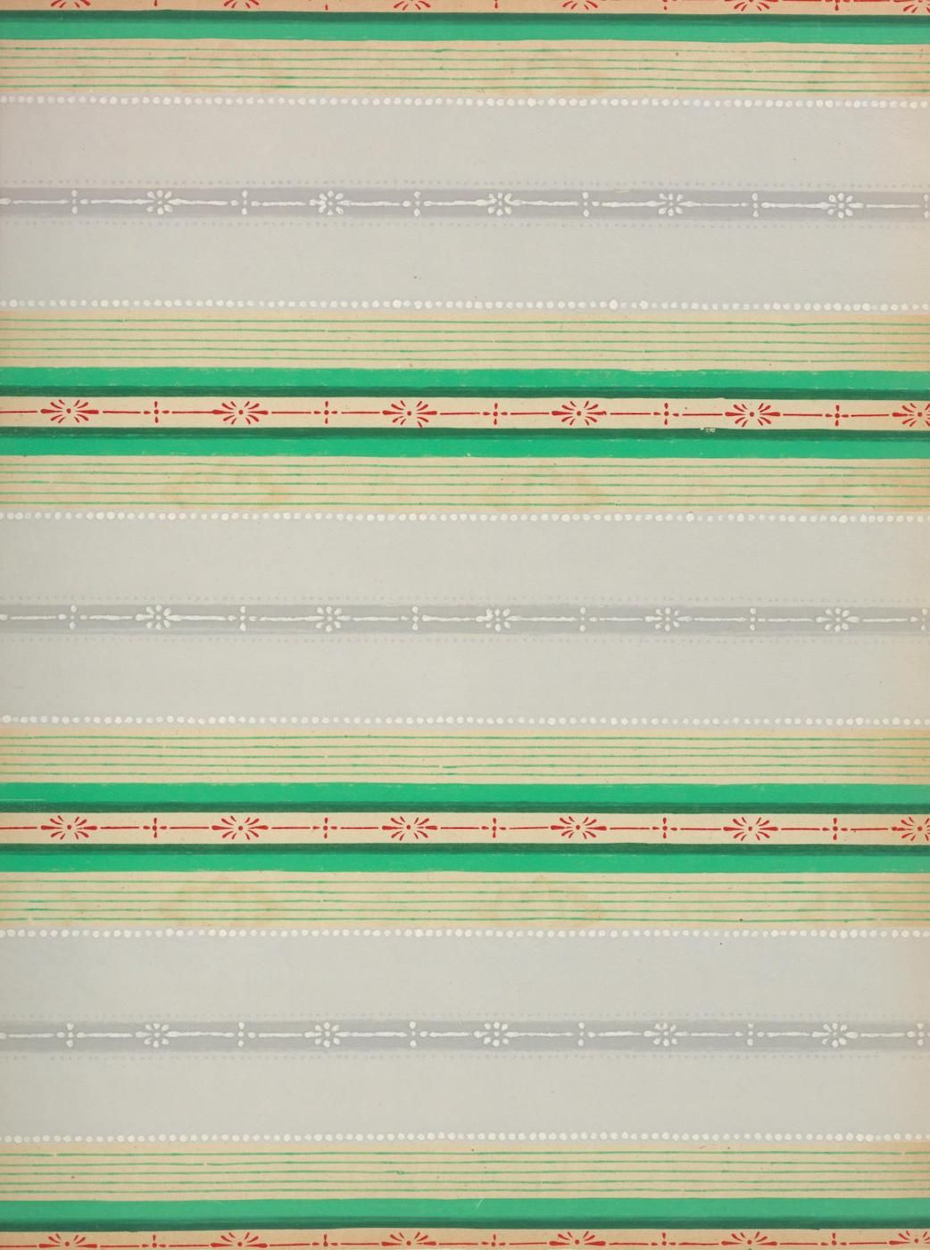 Close-up of a patterned surface with repeating horizontal stripes in shades of green, beige, and red.