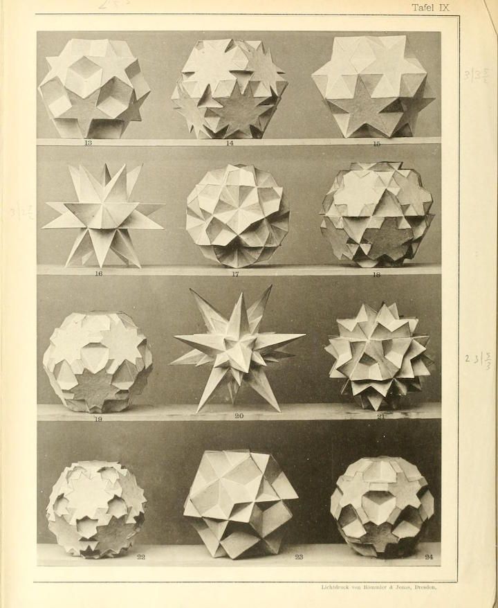 A grid of 12 black and white photographs showing paper stars in various stages of unfolding, numbered from 13 to 24.