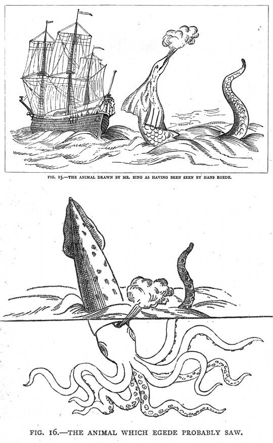 Vintage illustration of a sea monster attacking a ship.