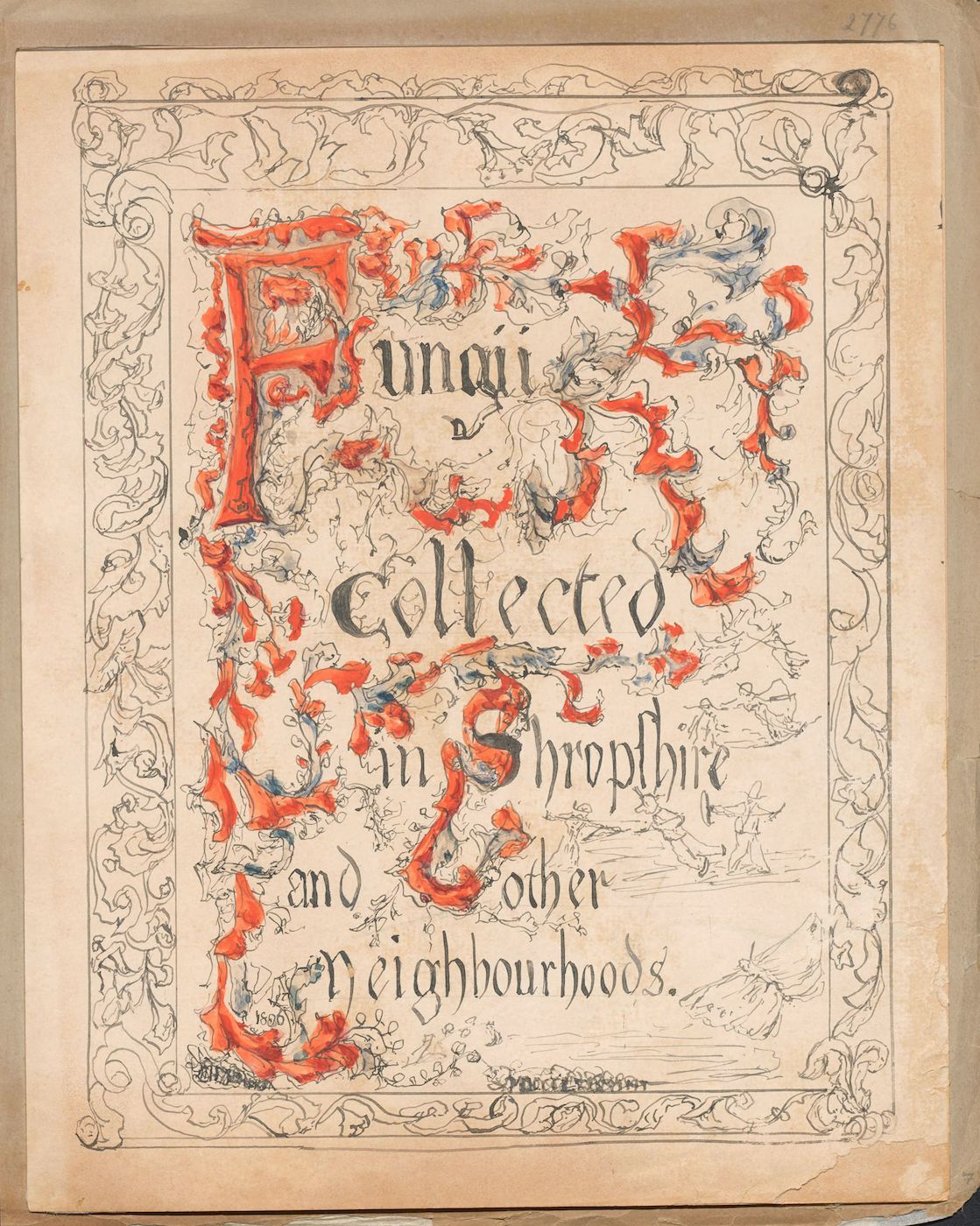 A page from a book with an ornate, illuminated letter 'F' and botanical illustrations.