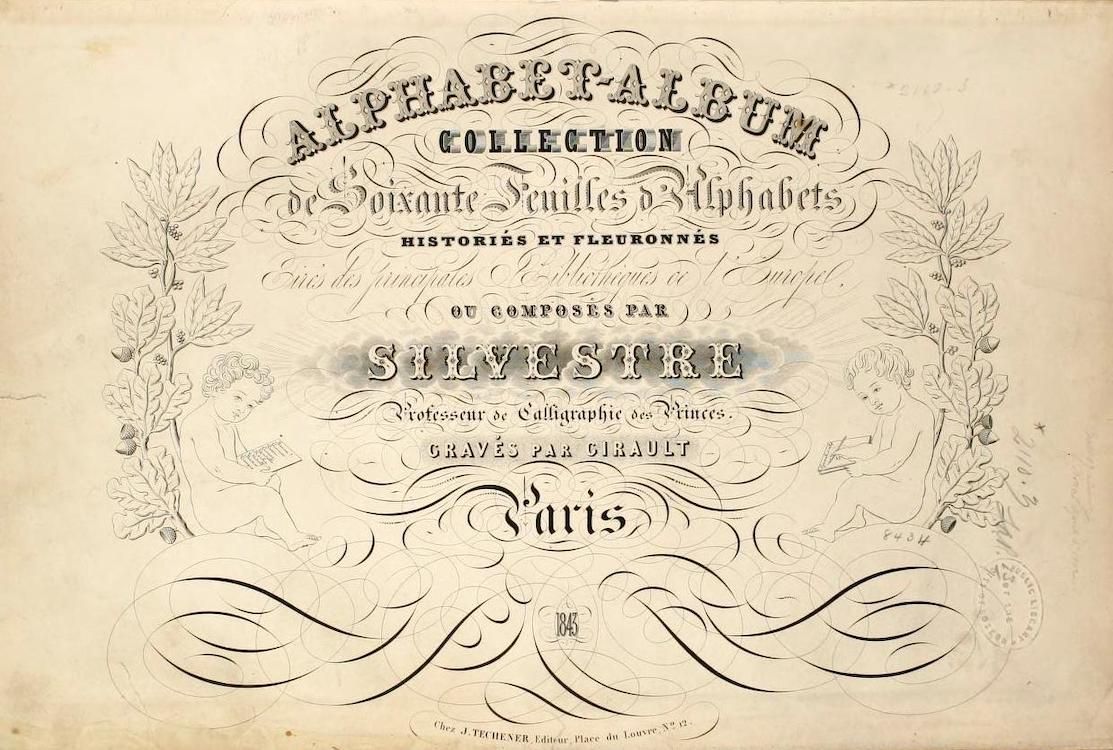 A vintage title page with ornate script and floral decorations.