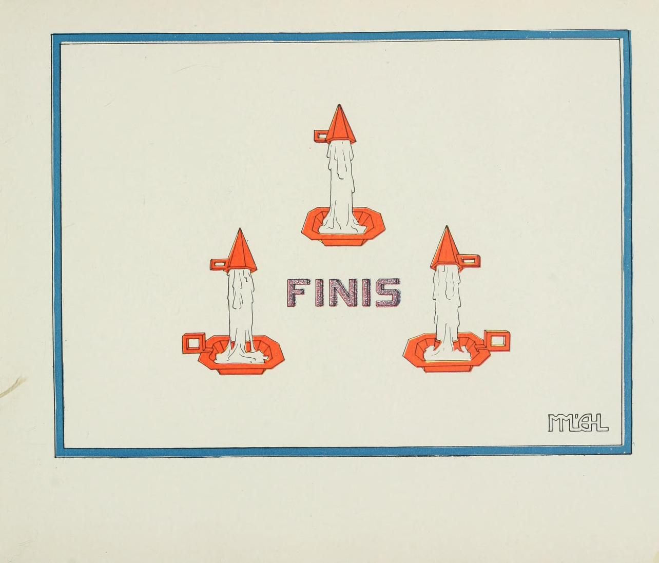 Vintage illustration of three stylized fountains with the word "FINIS" in the center.