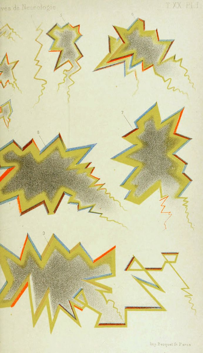 Vintage medical illustration of star-shaped diagrams with colored lines and wavy pathways, likely from a neurology textbook.