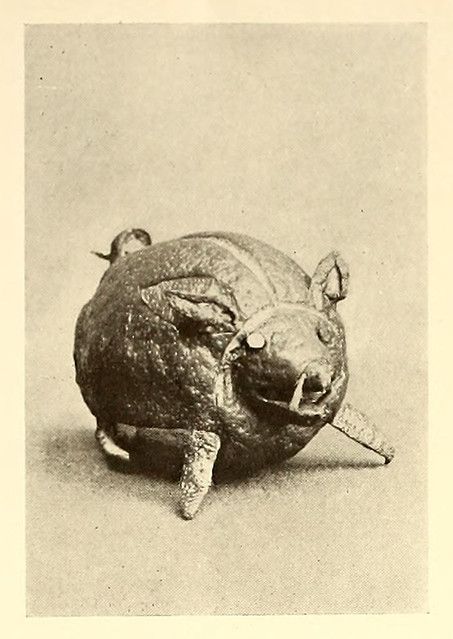 Vintage photograph of a bronze statue of a boar.