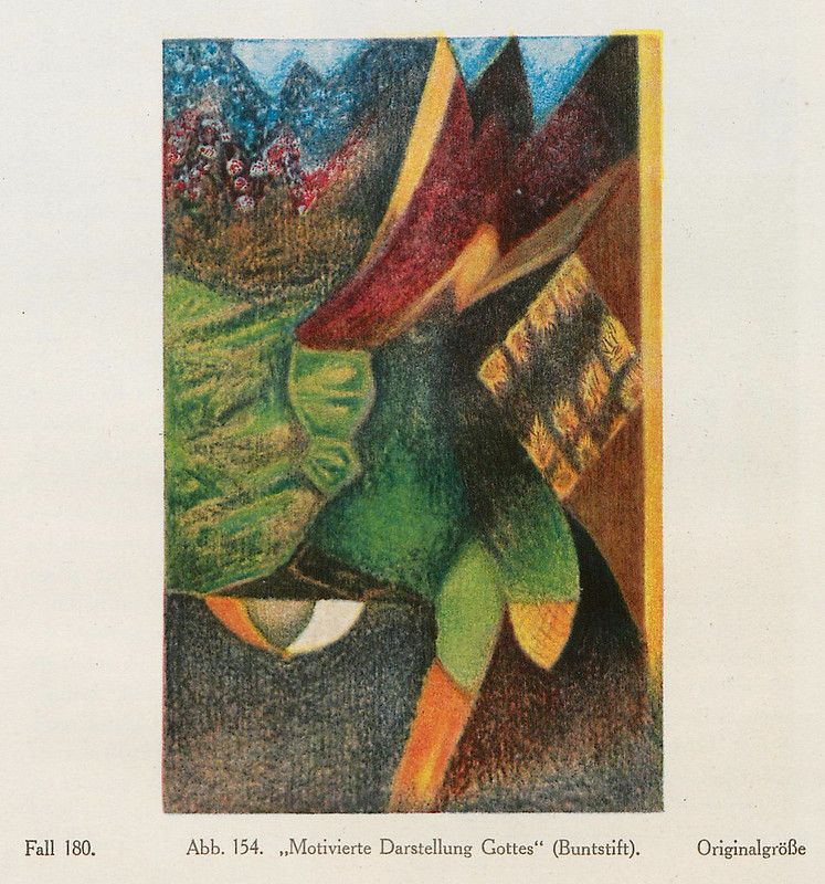 A colorful abstract artwork resembling a landscape with a face or figure embedded within it.