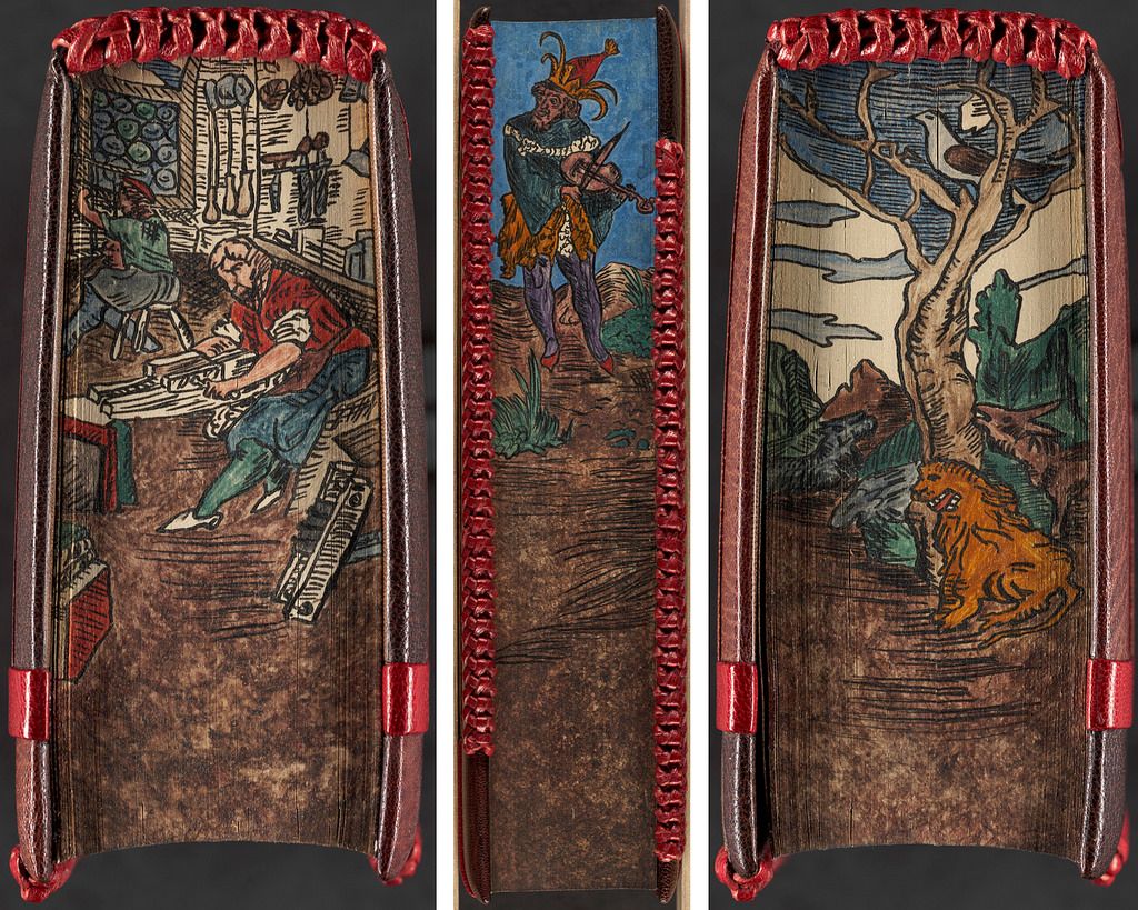 A triptych of book covers with medieval-style illustrations.