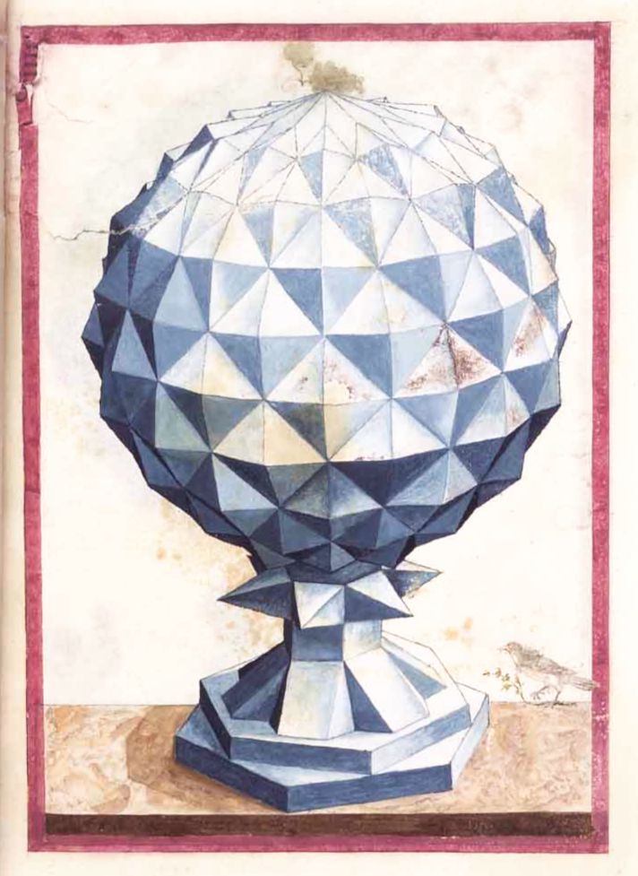 A detailed illustration of a faceted, blue gemstone or crystal, resembling a large, ornate goblet or vessel.