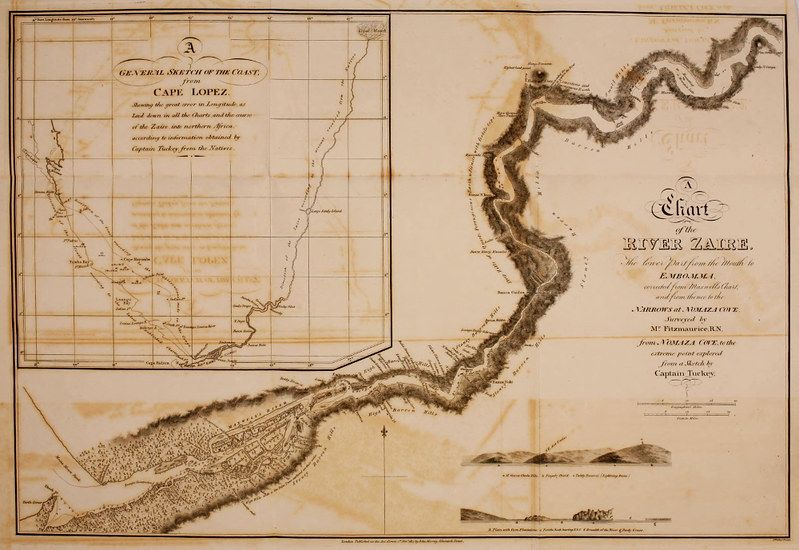 Vintage map of the African coast and the River Zaire, with detailed coastline, river course, and handwritten annotations.