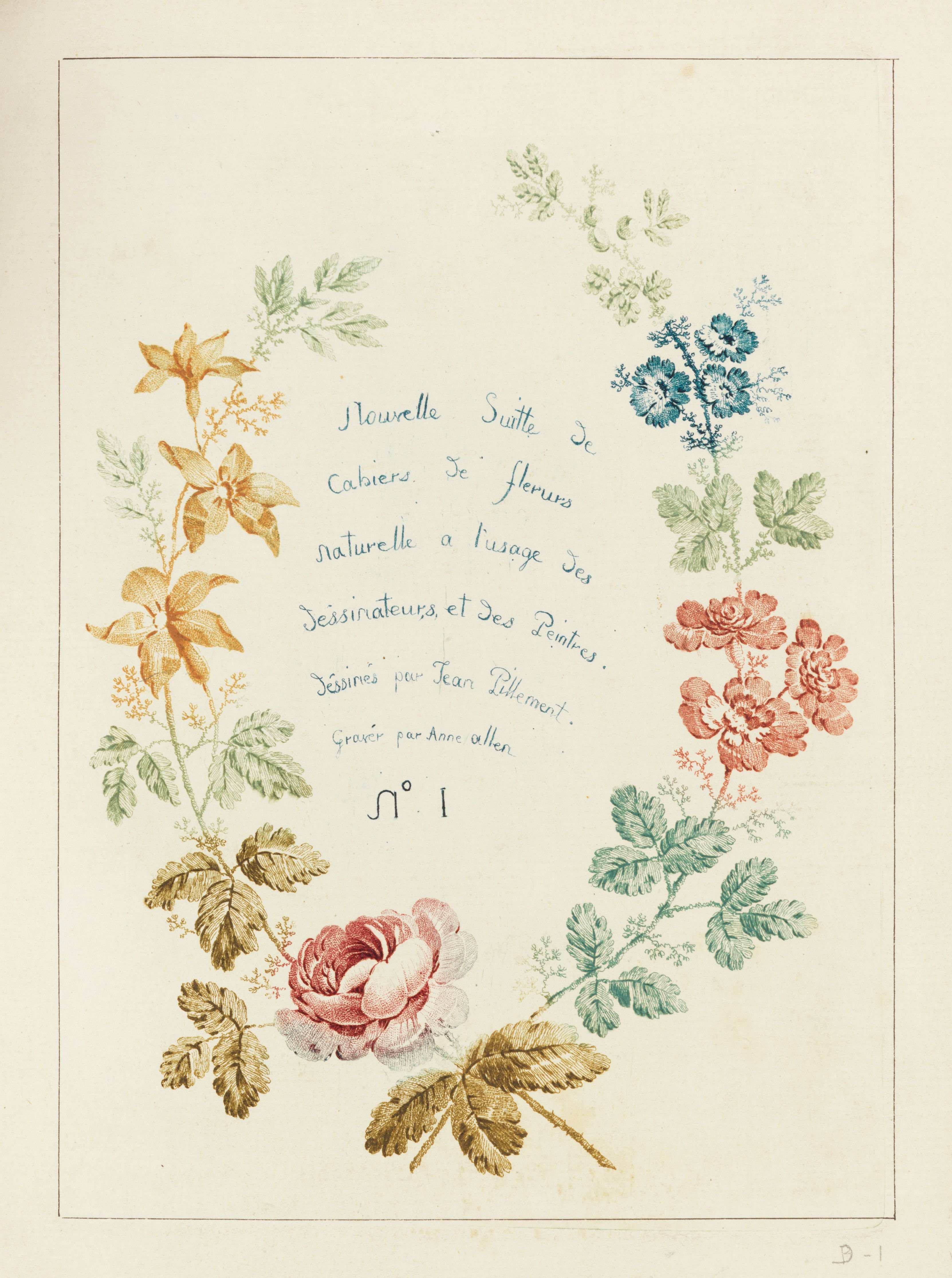 Vintage botanical illustration of a floral arrangement with handwritten French text on a cream-colored paper background.
