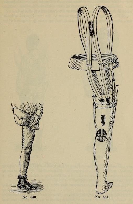 Vintage illustration of two prosthetic legs, labeled 'No. 540' and 'No. 541'.