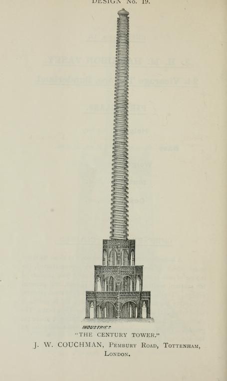 A vintage architectural drawing of a tall, ornate tower labeled "The Century Tower".