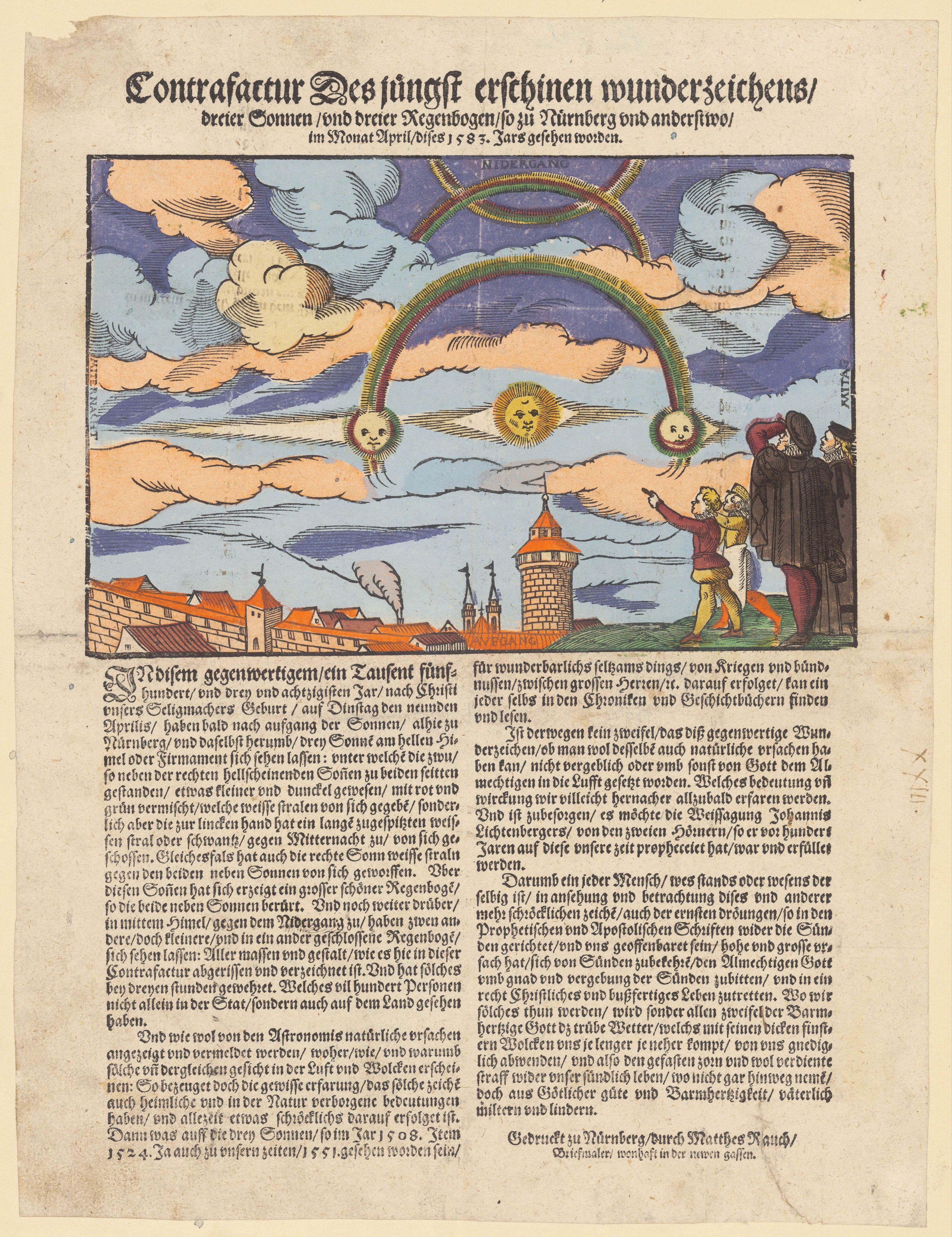 Historical woodcut illustration depicting a celestial event over a medieval cityscape.