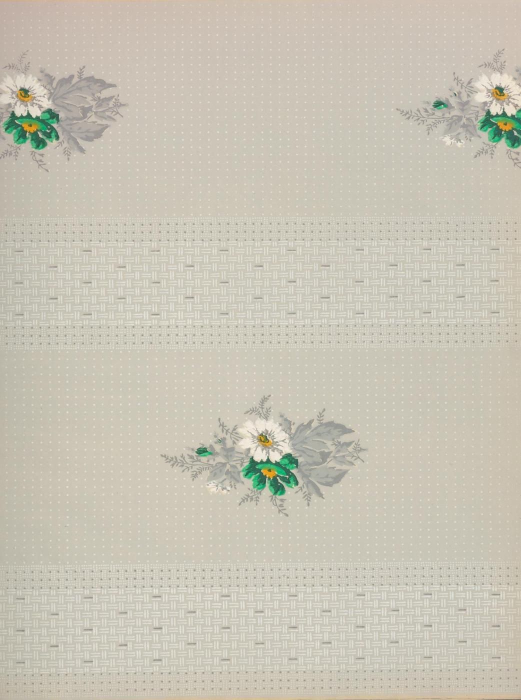 Vintage patterned background with woven texture and floral arrangements.