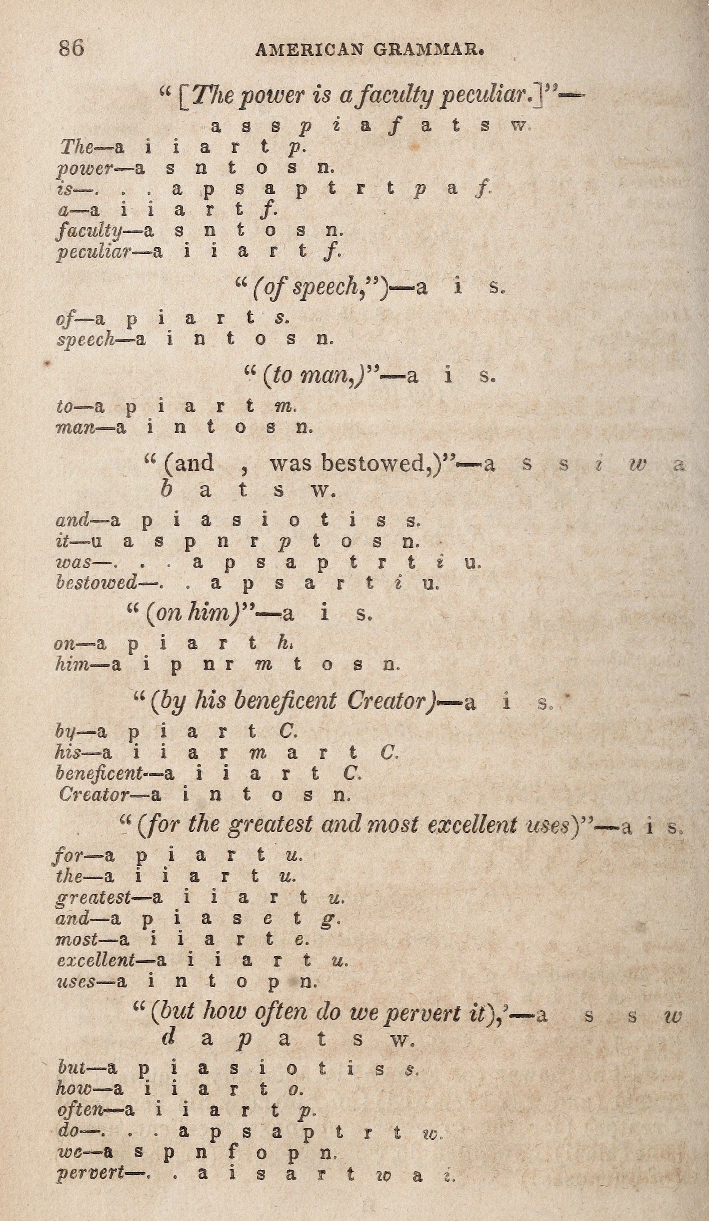 A page from an old American Grammar textbook with sentences and grammatical diagrams.