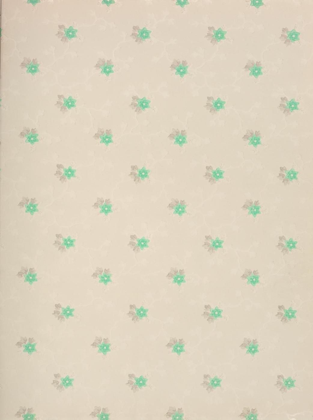 A repeating pattern of small, stylized flowers on a beige background.