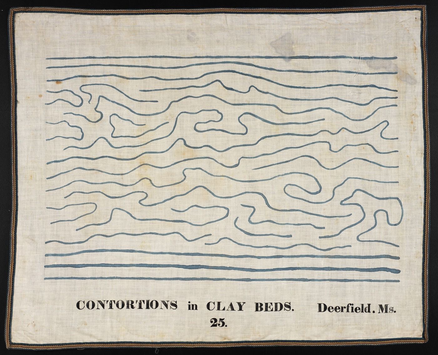 A vintage-style drawing of contorted clay beds with text below.