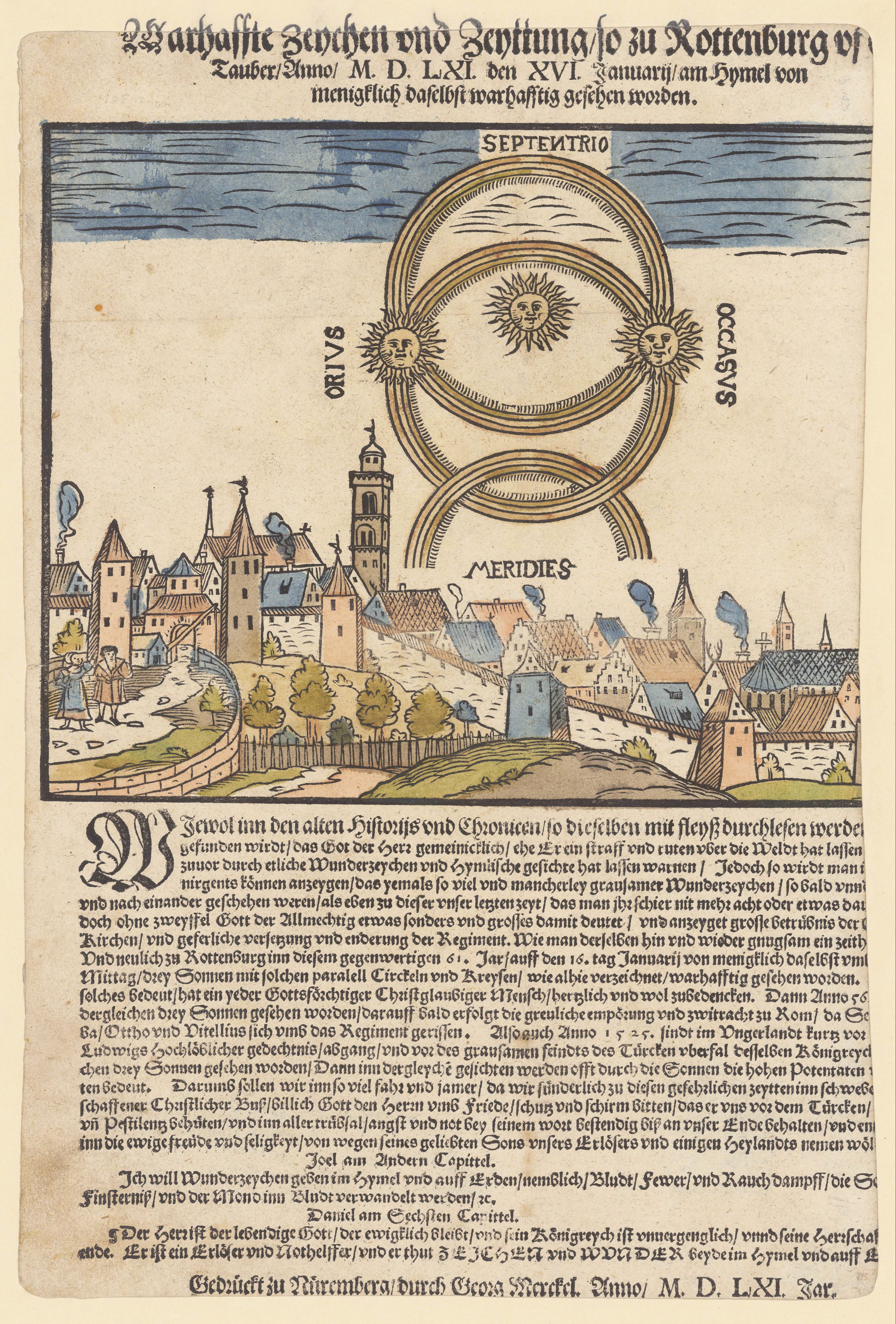 A detailed black and white engraving from a historical document, likely dating back to the 16th century. It's a complex composition featuring both an astrological chart and a cityscape.