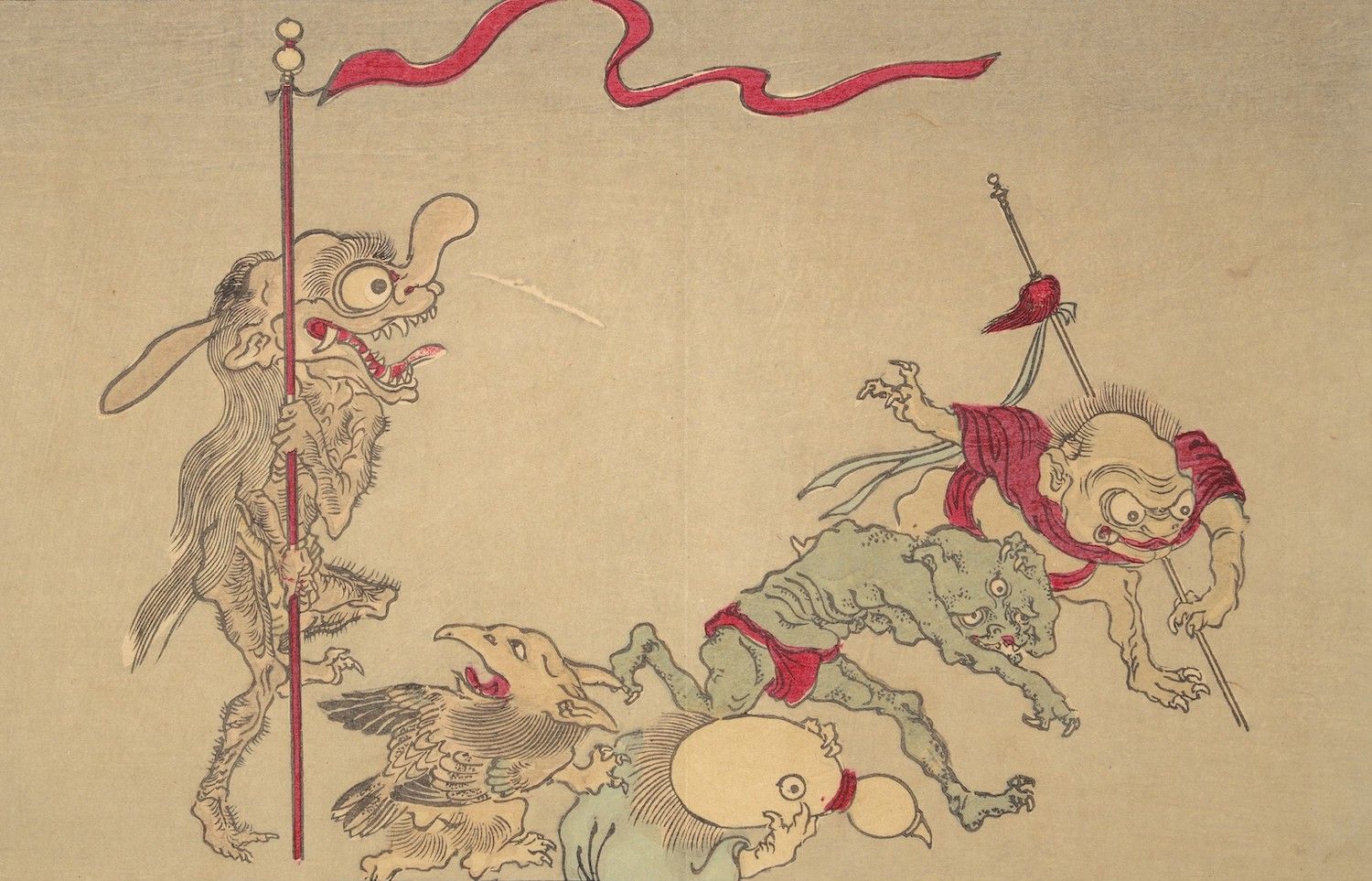 Vintage illustration of fantastical creatures with a whimsical and slightly eerie quality.