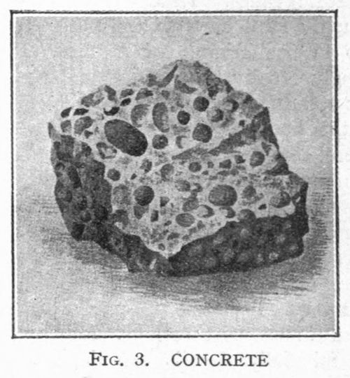 Black and white illustration of a chunk of concrete with numerous voids.