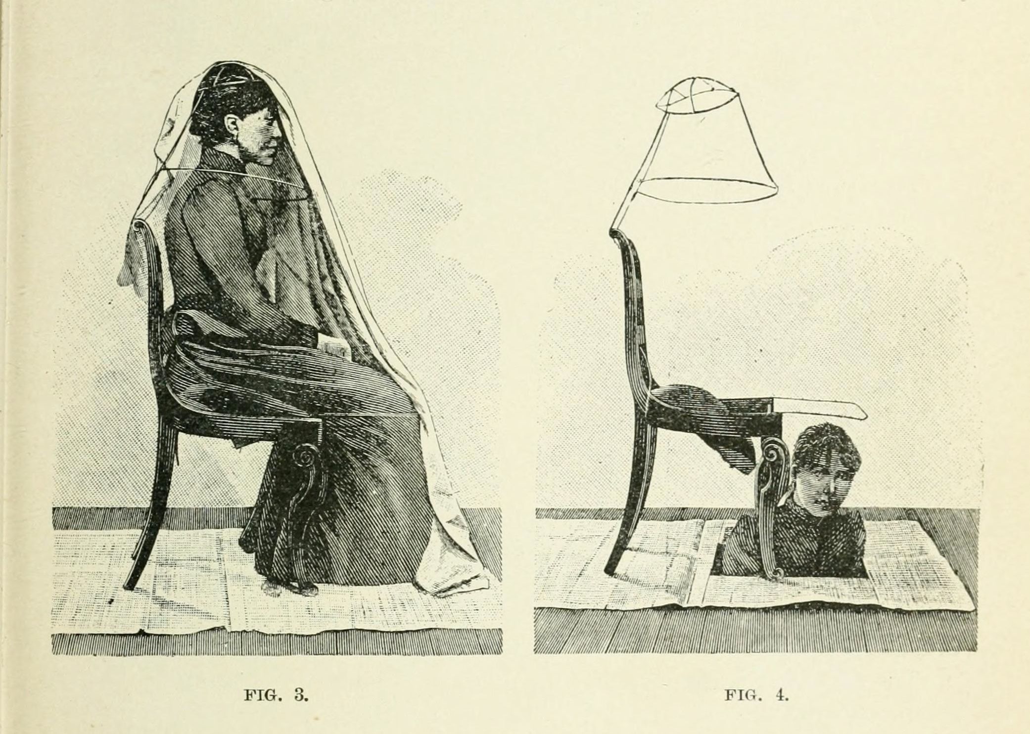 Vintage illustration of two figures in unusual positions, likely from a medical or psychological text.