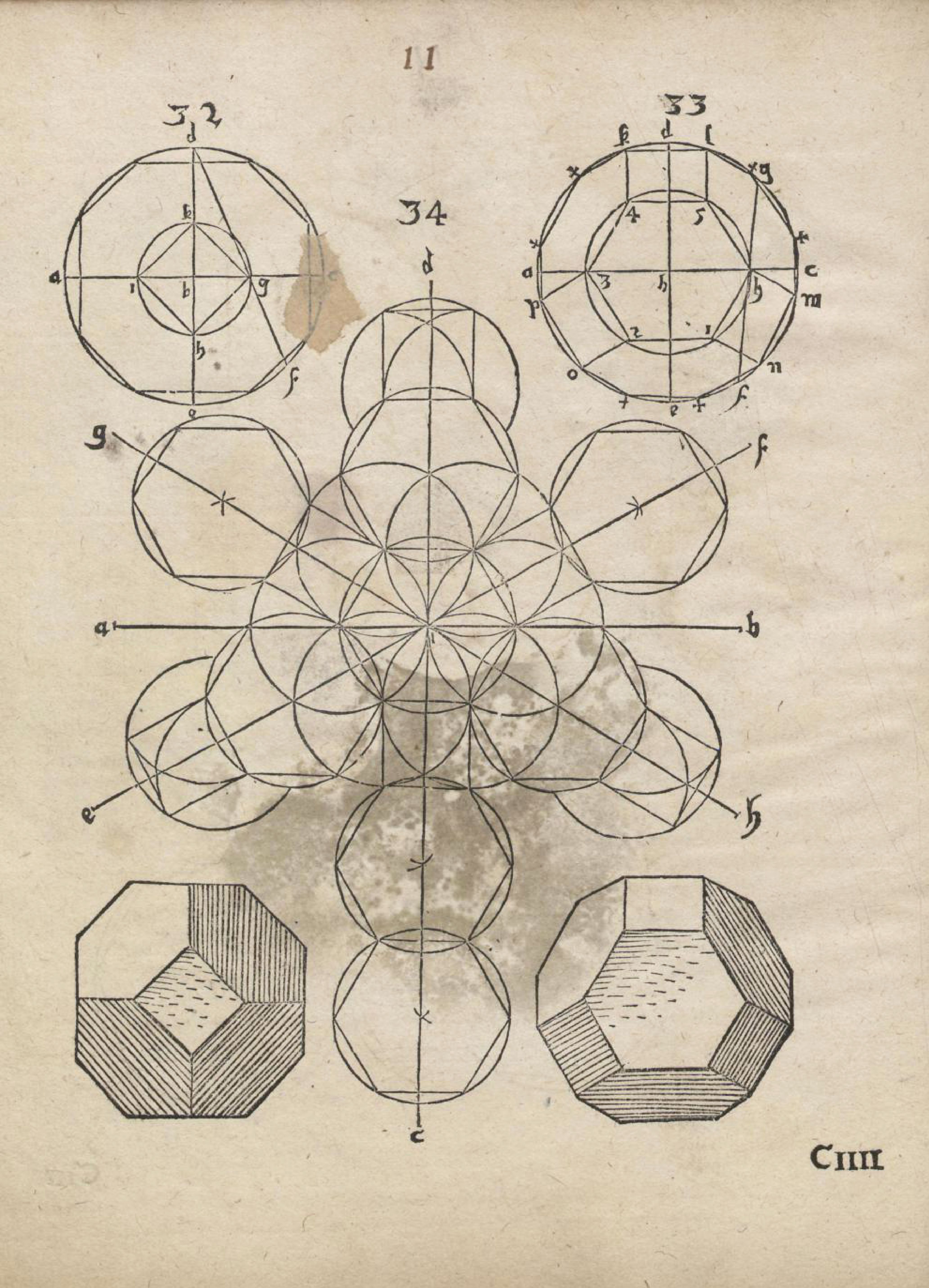 A vintage diagram of geometric shapes and polyhedra on aged paper.