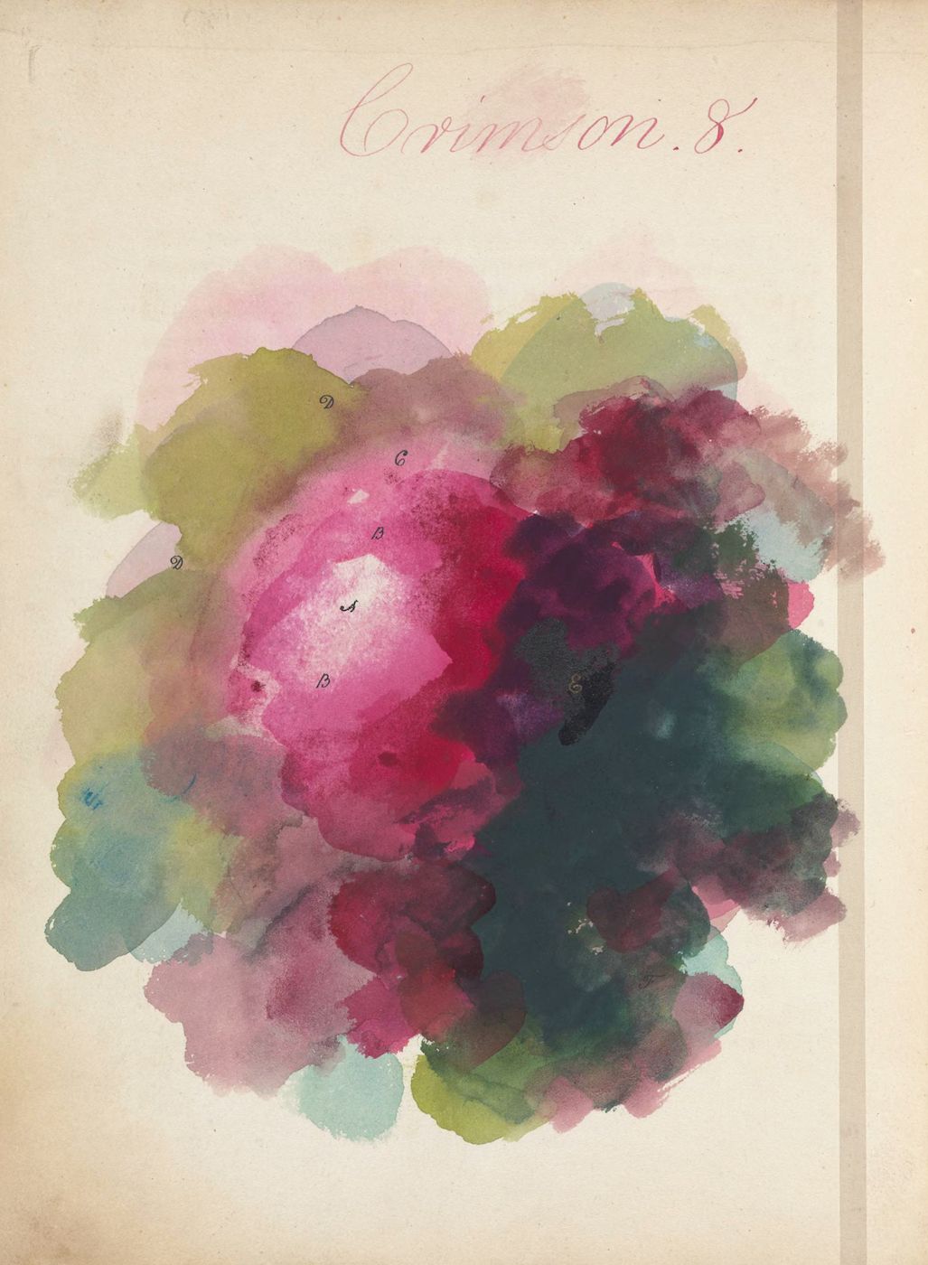 Watercolor painting of a crimson flower with vintage text.