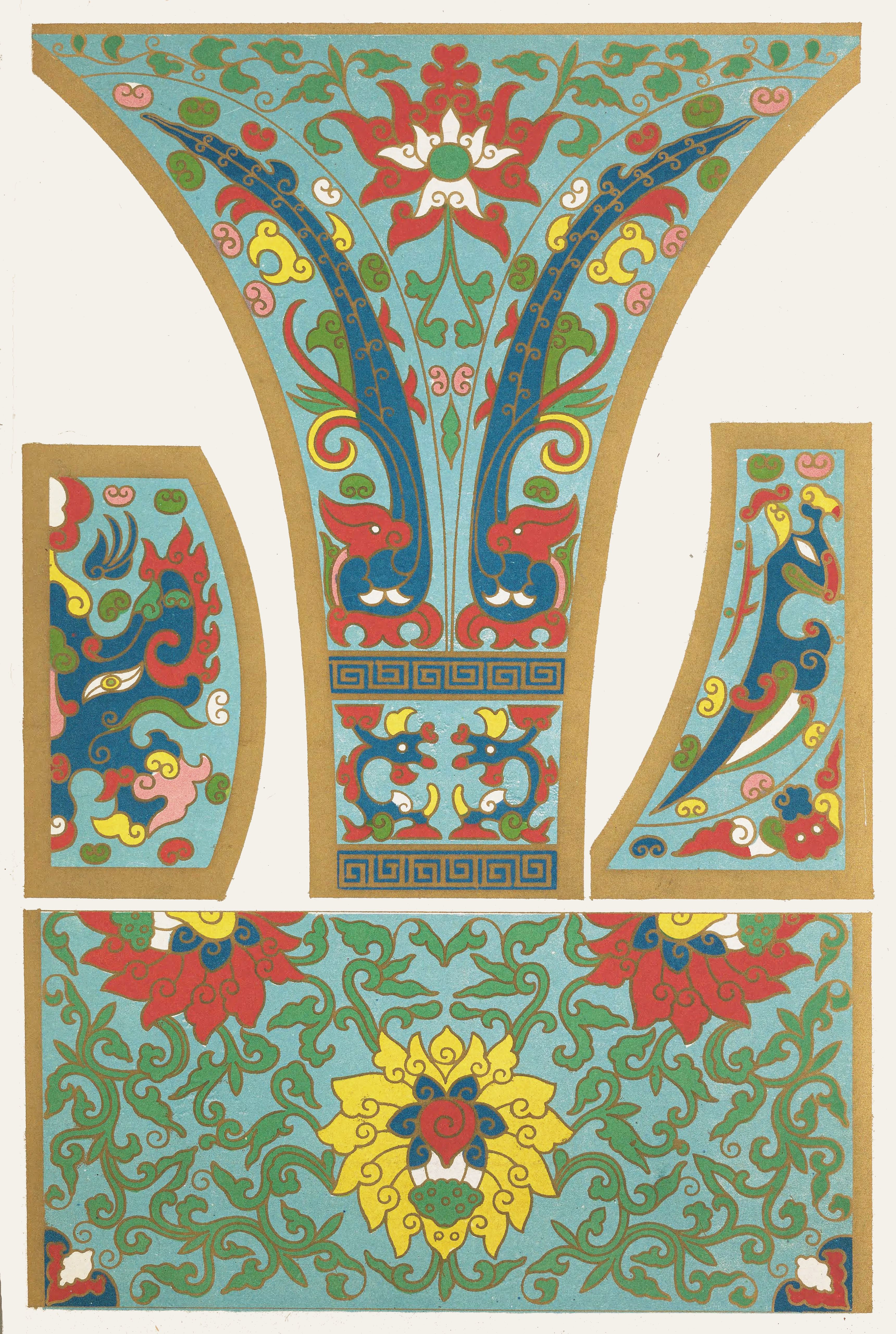 A detailed illustration of a vibrant, ornate pattern, likely inspired by East Asian or Tibetan art.