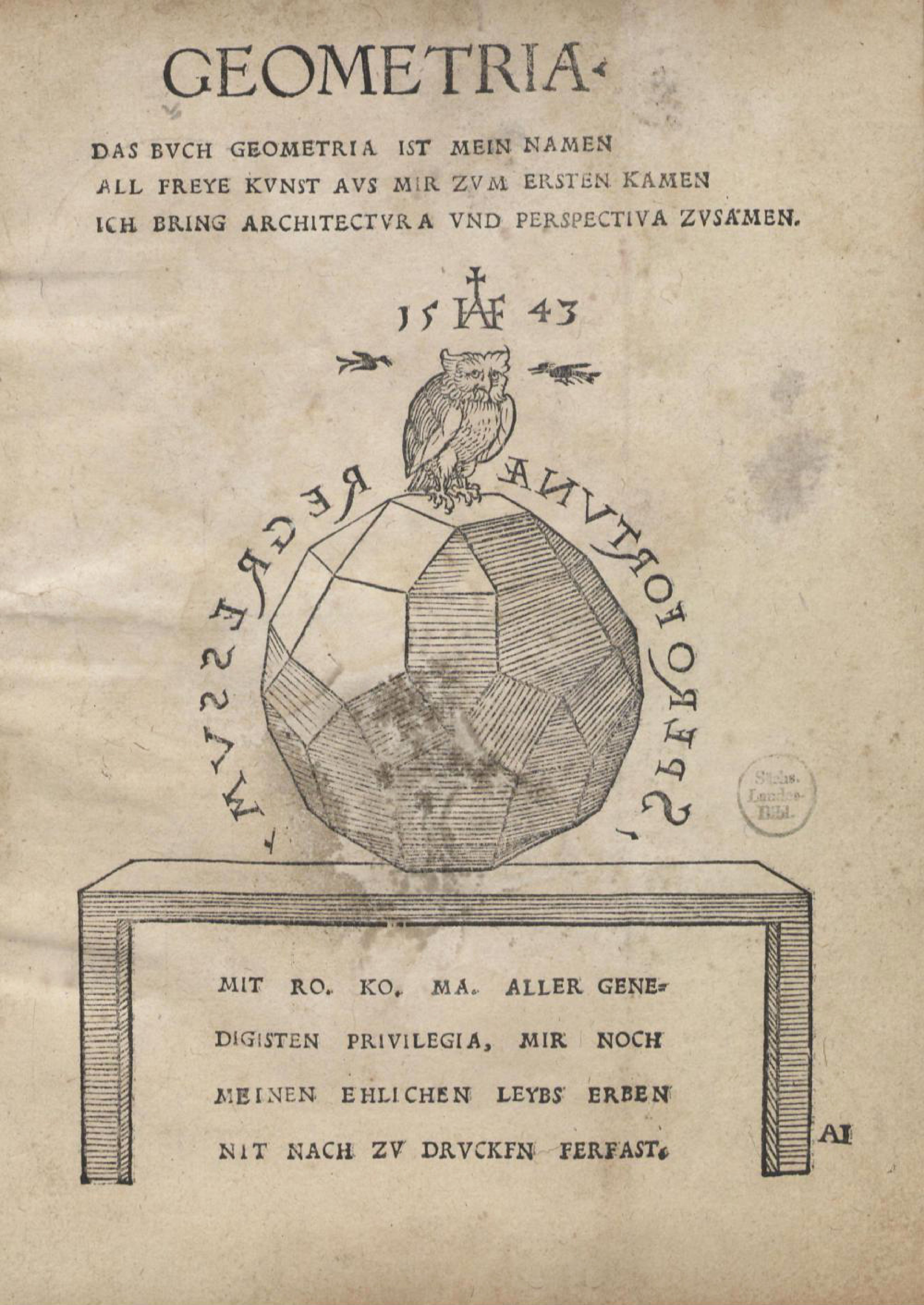 Vintage book cover illustration with a geometric globe, ornate design, and old German script.