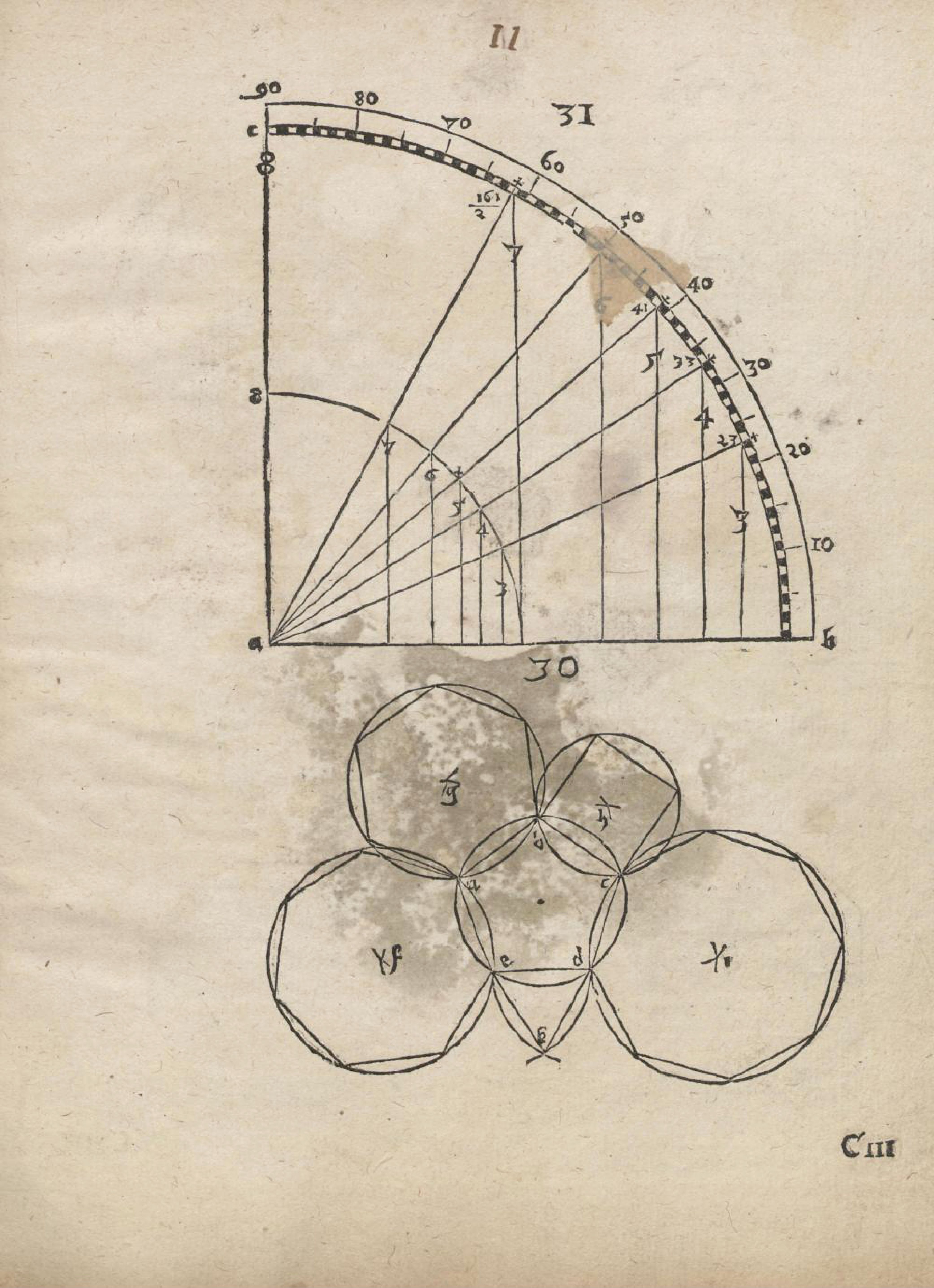A vintage diagram with geometric shapes and lines on a yellowed page.