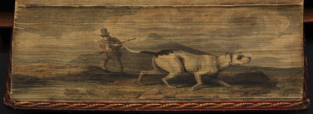 A detailed illustration on a book cover depicts a man in a top hat leading a large dog on a leash across a rugged landscape.