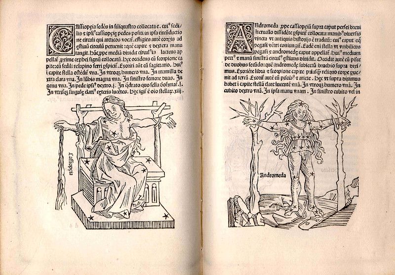 An open page from an old book with two woodcut illustrations and dense Latin text.