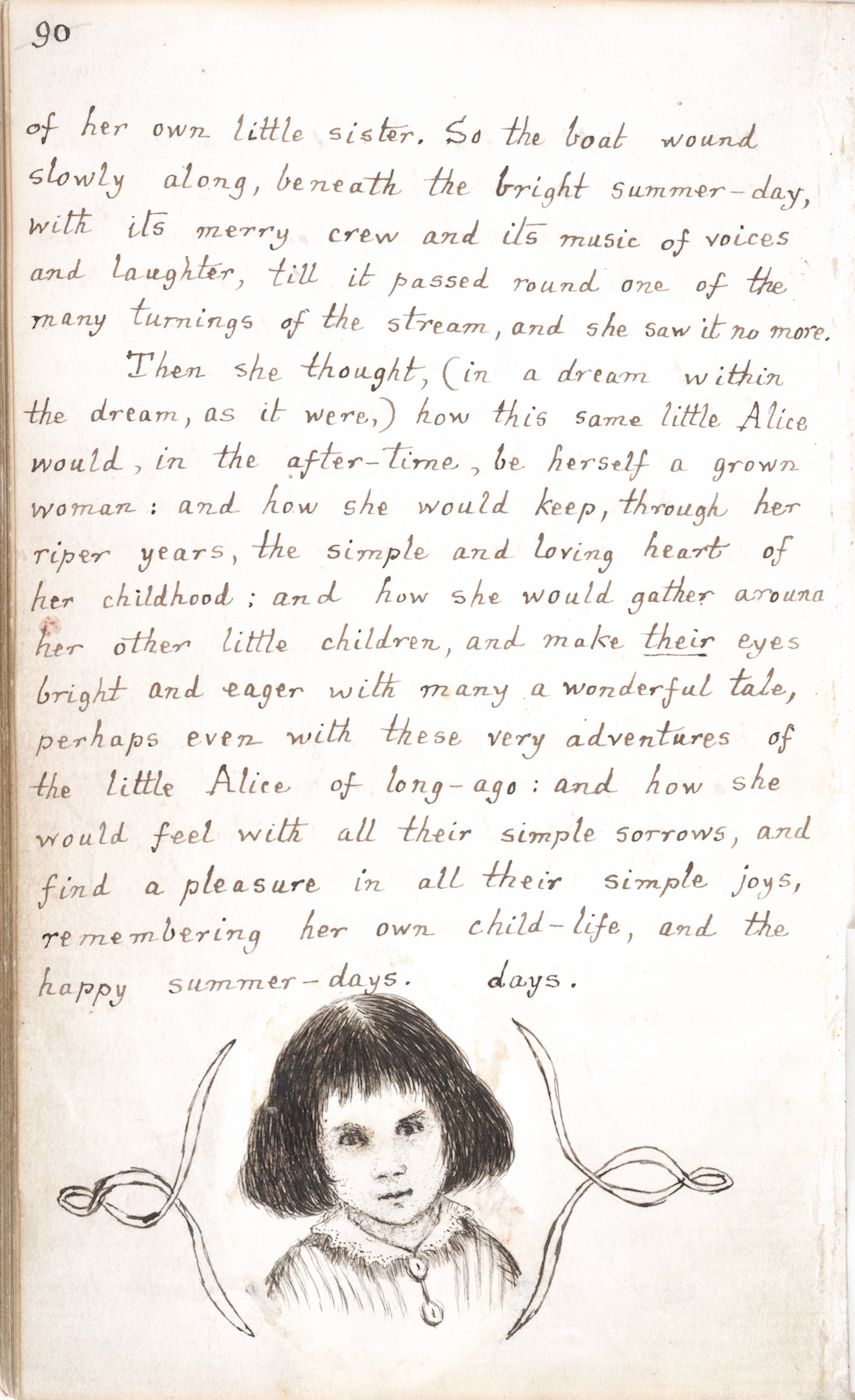 A page from a book with handwritten text and a delicate illustration of a woman in a boat.