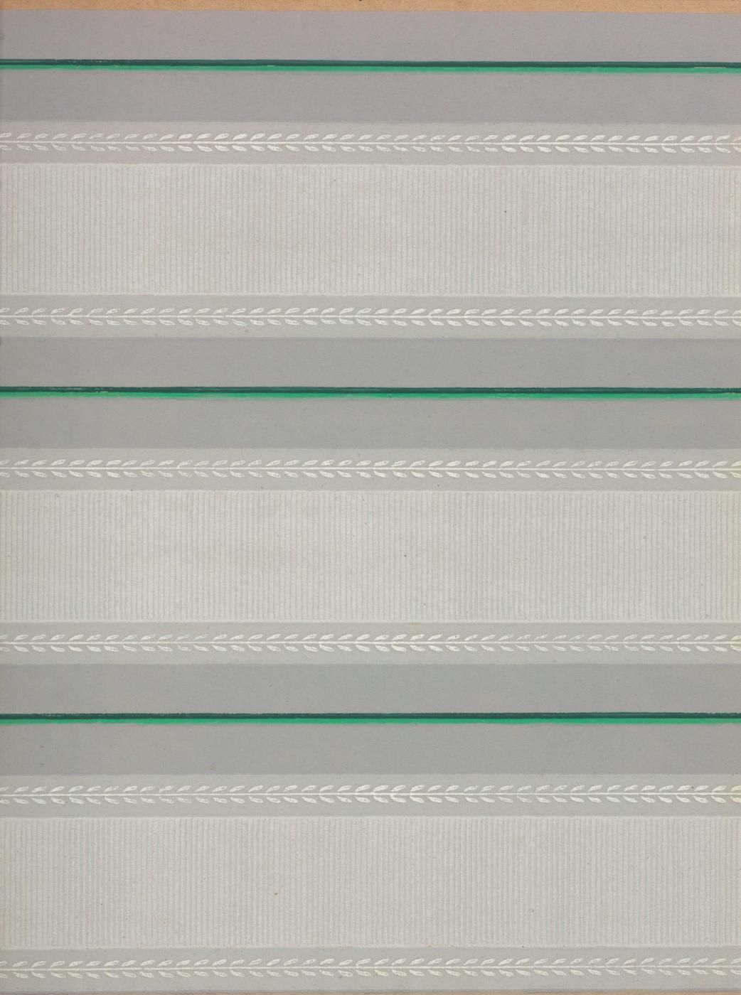 Close-up of a fabric with repeating horizontal stripes and a leaf-like border.
