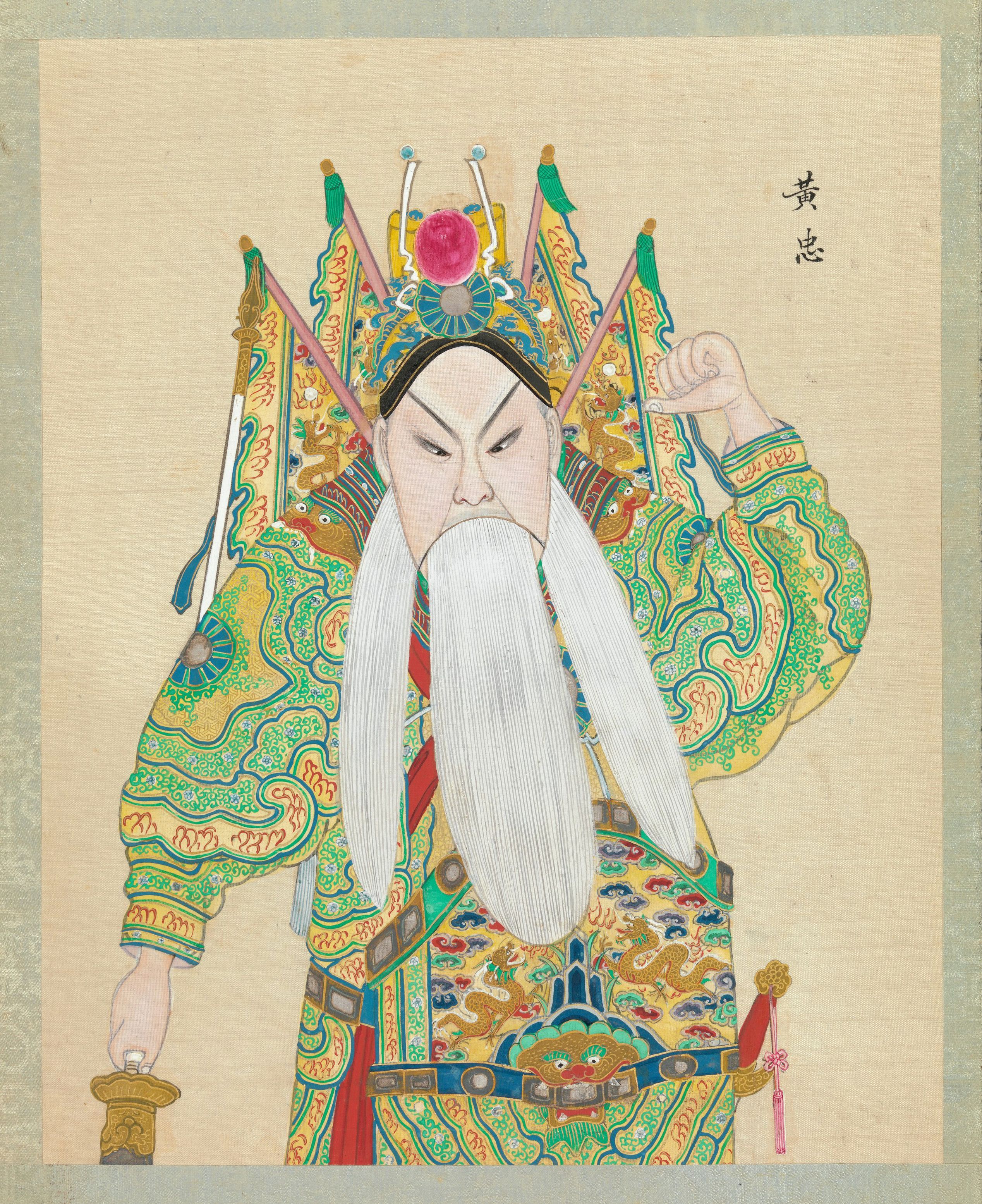 A vibrant and detailed painting depicting a figure in traditional Chinese opera attire.