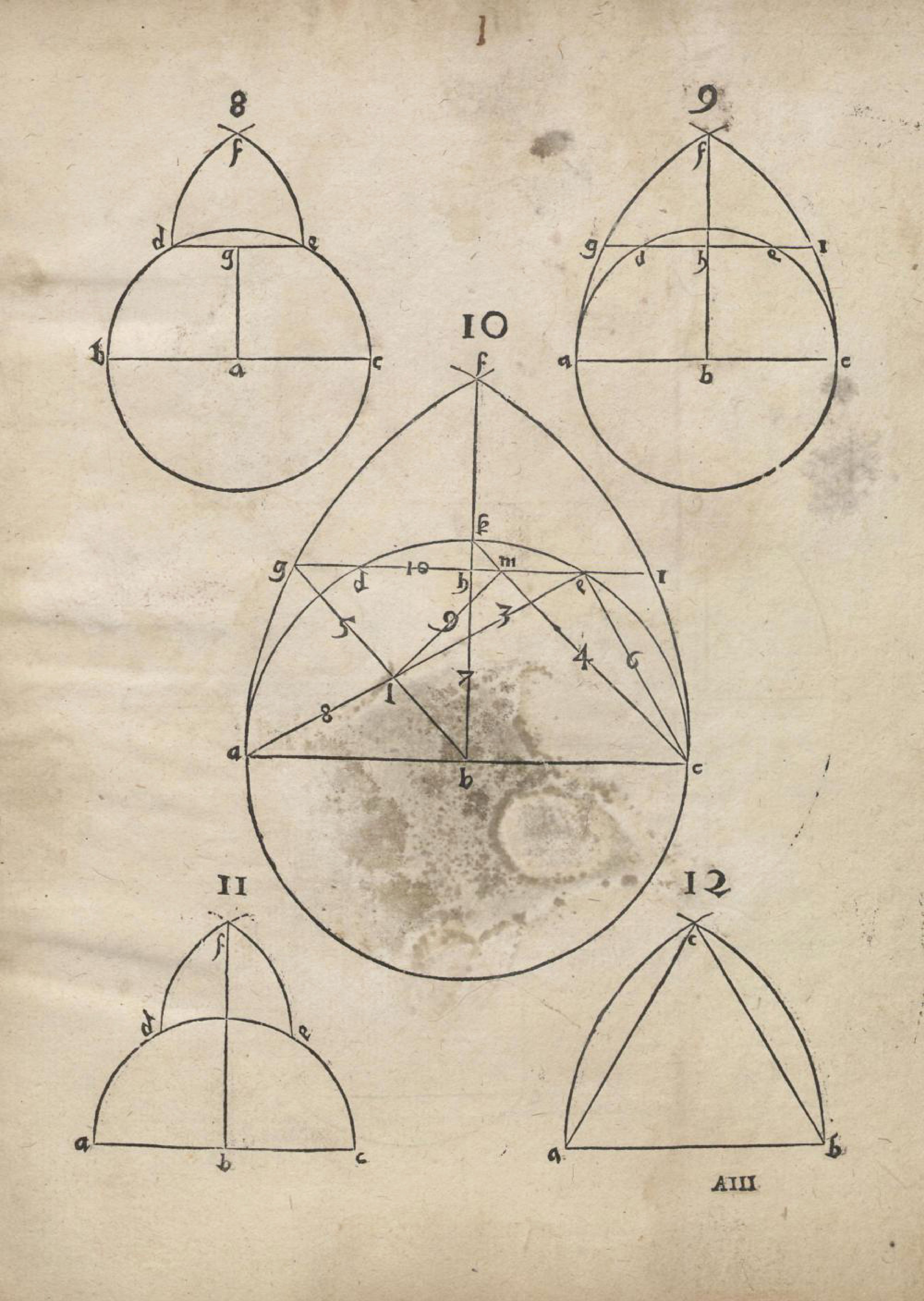 Vintage diagram with circles, triangles, lines, and labels.