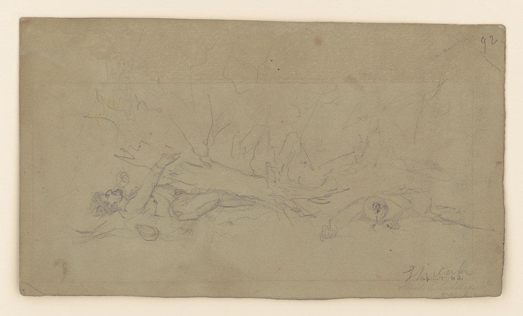 A delicate sketch of a tree branch with sparse leaves, rendered in a light medium on a warm, yellowish-tan paper. The signature 'V. Dirkx 1882' is in the lower right corner.