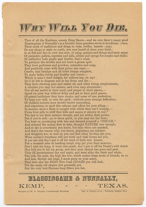 A vintage advertisement titled 'WHY WILL YOU DIE' with dense text promoting herbal remedies and questioning the use of doctors and medicines.