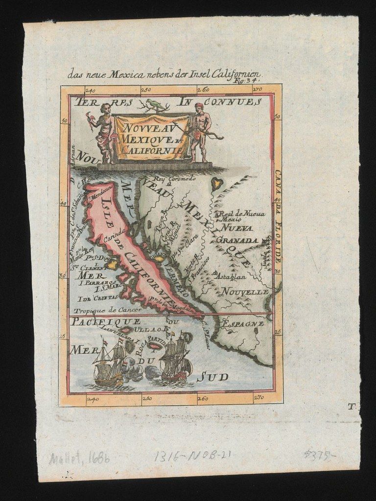 A vintage map titled "das neue Mexico neben der Insel Californien" depicting a distorted representation of the Baja California peninsula as a large island.