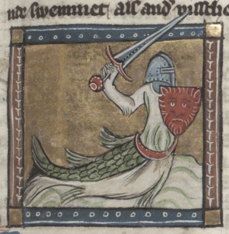 Medieval illustration of a knight slaying a dragon.