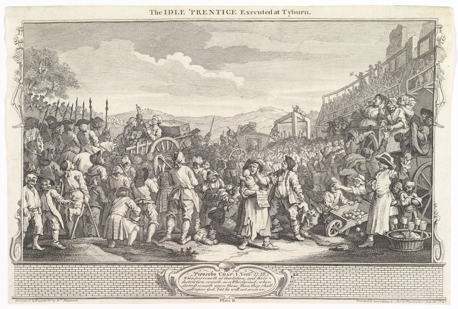 Black and white engraving of a public execution at Tyburn in 18th-century London.