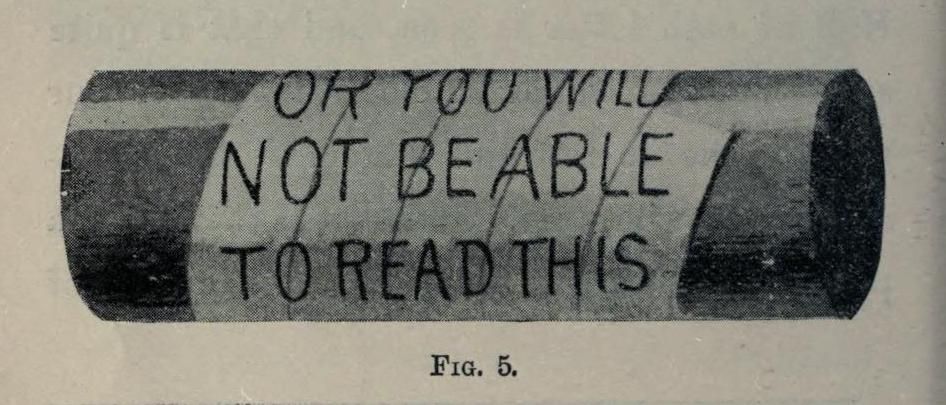 A black and white illustration of a curved rectangle with the text "OR YOU WILL NOT BE ABLE TO READ THIS" inside. Below the rectangle is the text "Fig. 5."